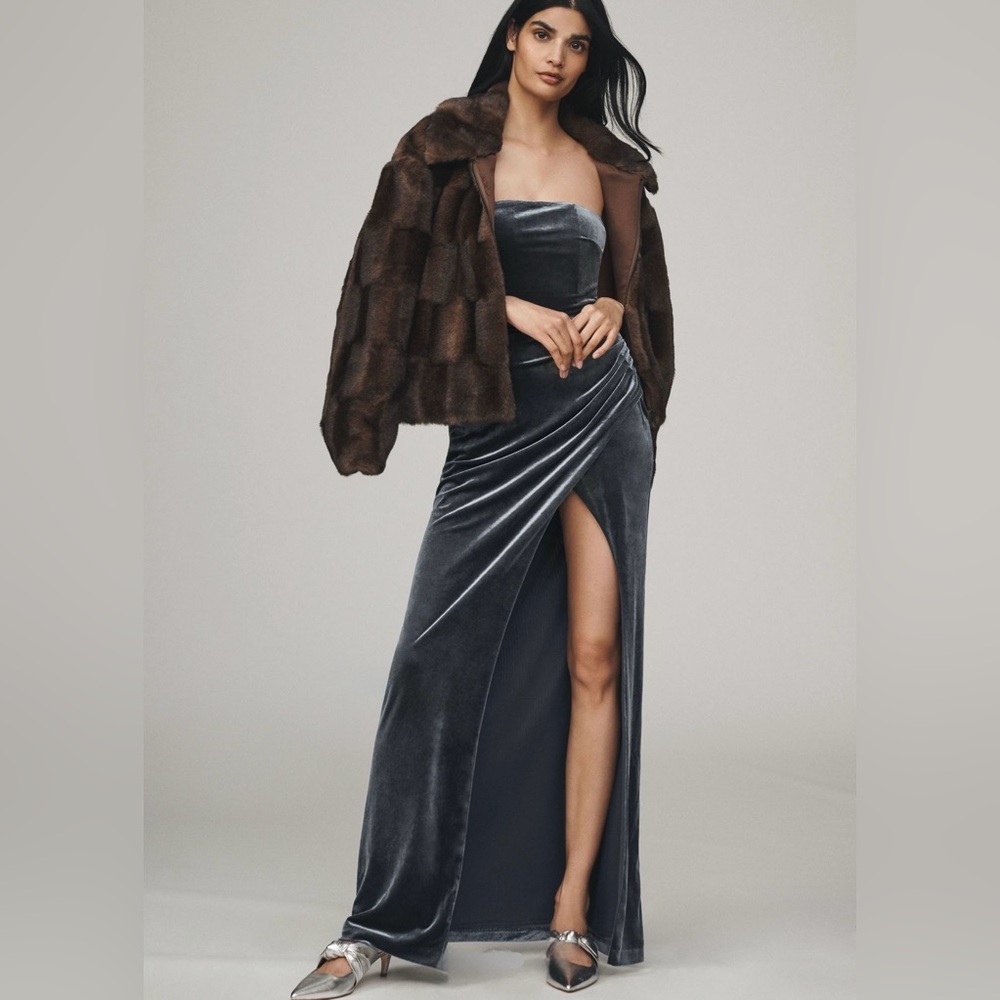 🖤 BHLDN Luella Strapless Side-Slit Stretch Velvet Maxi Dress – Size L – NWT